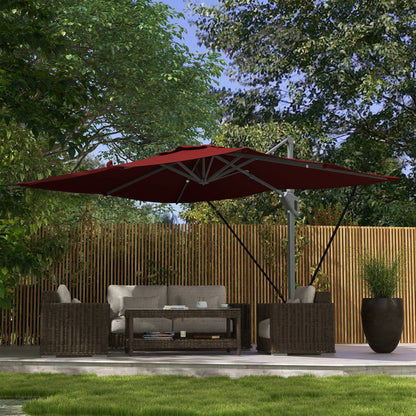 13 FT Cantilever Umbrella, Aluminum Hanging Offset Umbrella with 360°Rotation, Crank, Tilt, Cross Base, Red Cantilever Umbrellas   at Gallery Canada