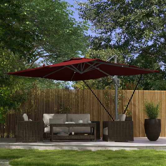 13 FT Cantilever Umbrella, Aluminum Hanging Offset Umbrella with 360°Rotation, Crank, Tilt, Cross Base, Red Cantilever Umbrellas Wine Red  at Gallery Canada