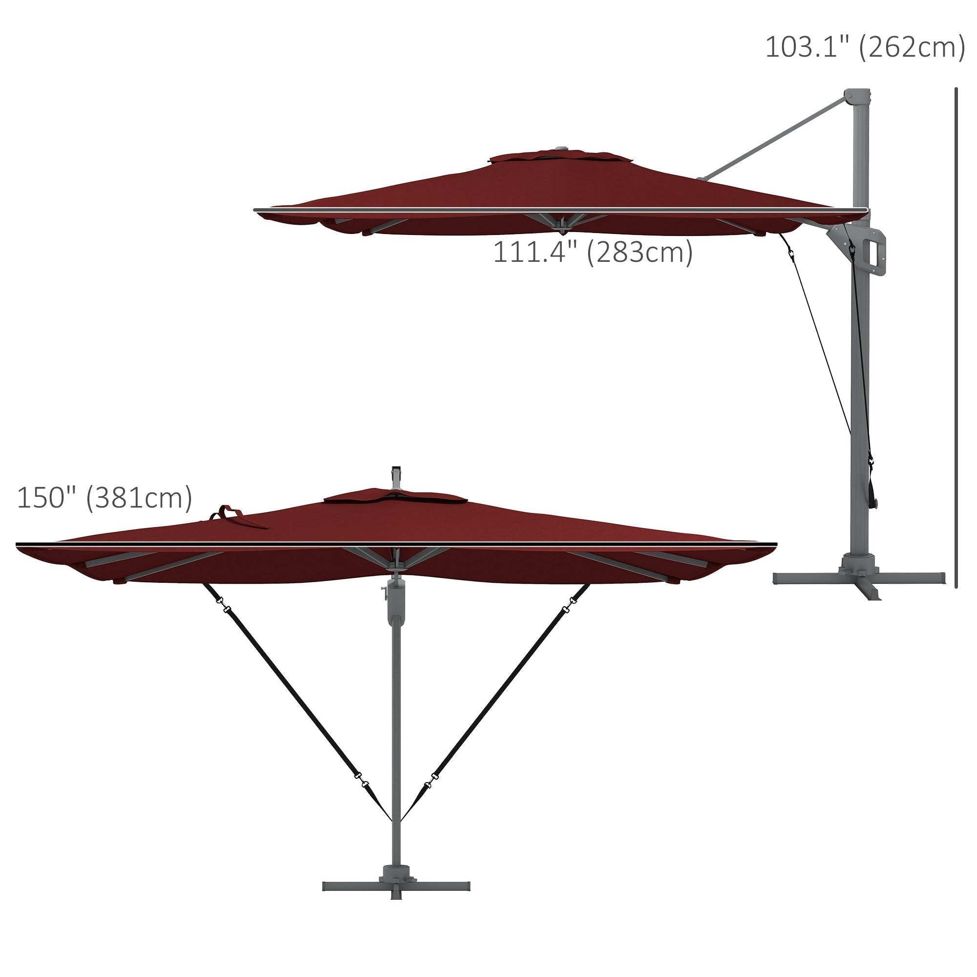 13 FT Cantilever Umbrella, Aluminum Hanging Offset Umbrella with 360°Rotation, Crank, Tilt, Cross Base, Red Cantilever Umbrellas   at Gallery Canada