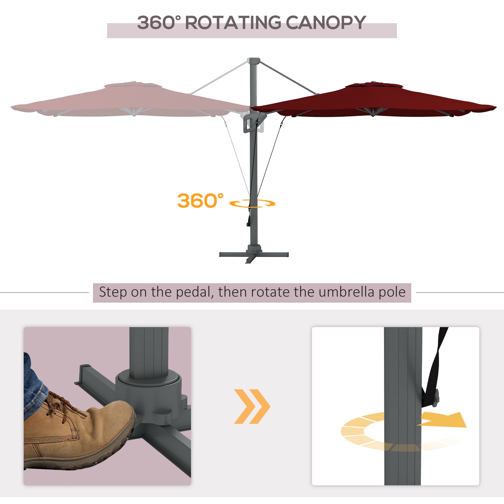 13 FT Cantilever Umbrella, Aluminum Hanging Offset Umbrella with 360°Rotation, Crank, Tilt, Cross Base, Red Cantilever Umbrellas   at Gallery Canada