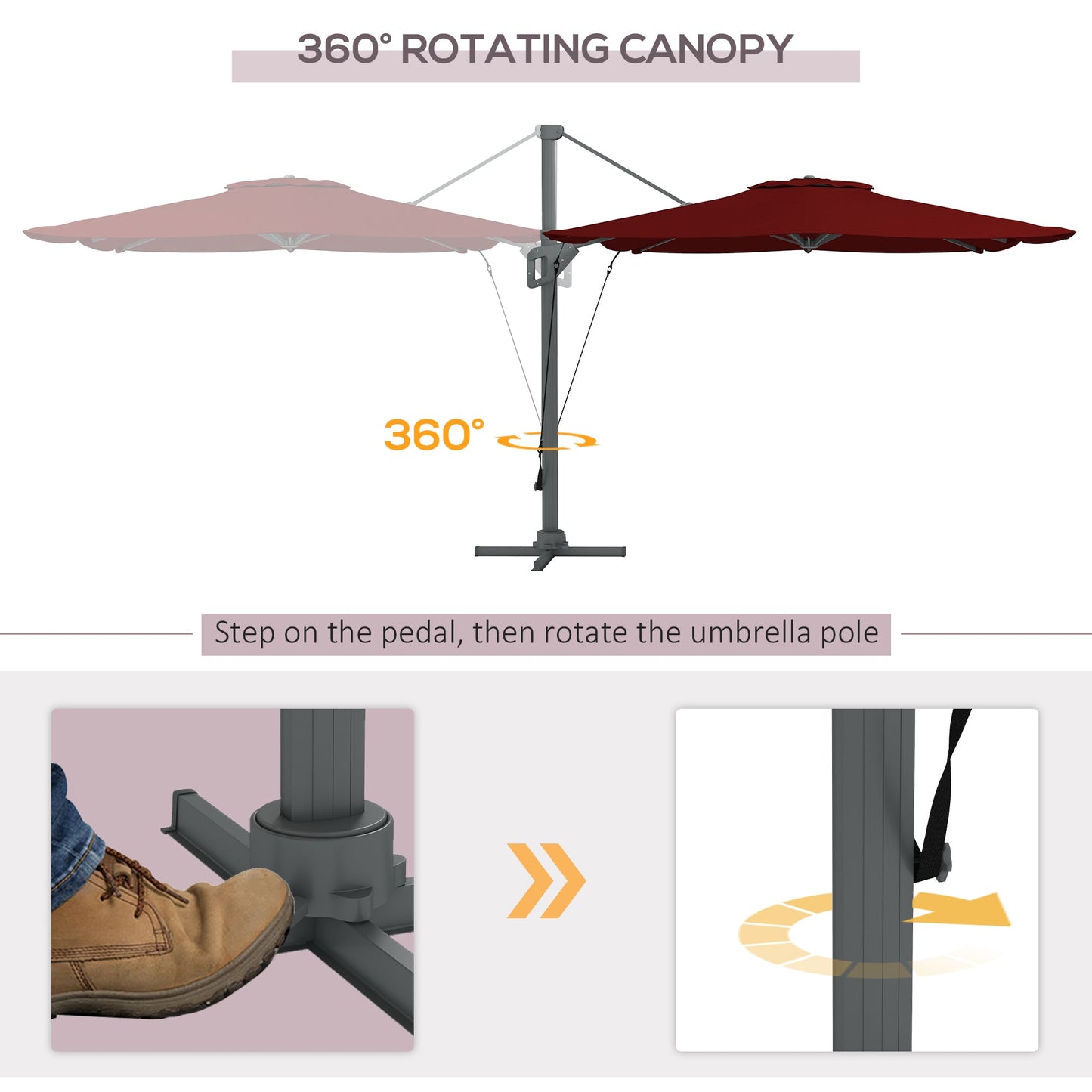 13 FT Cantilever Umbrella, Aluminum Hanging Offset Umbrella with 360°Rotation, Crank, Tilt, Cross Base, Red Cantilever Umbrellas   at Gallery Canada