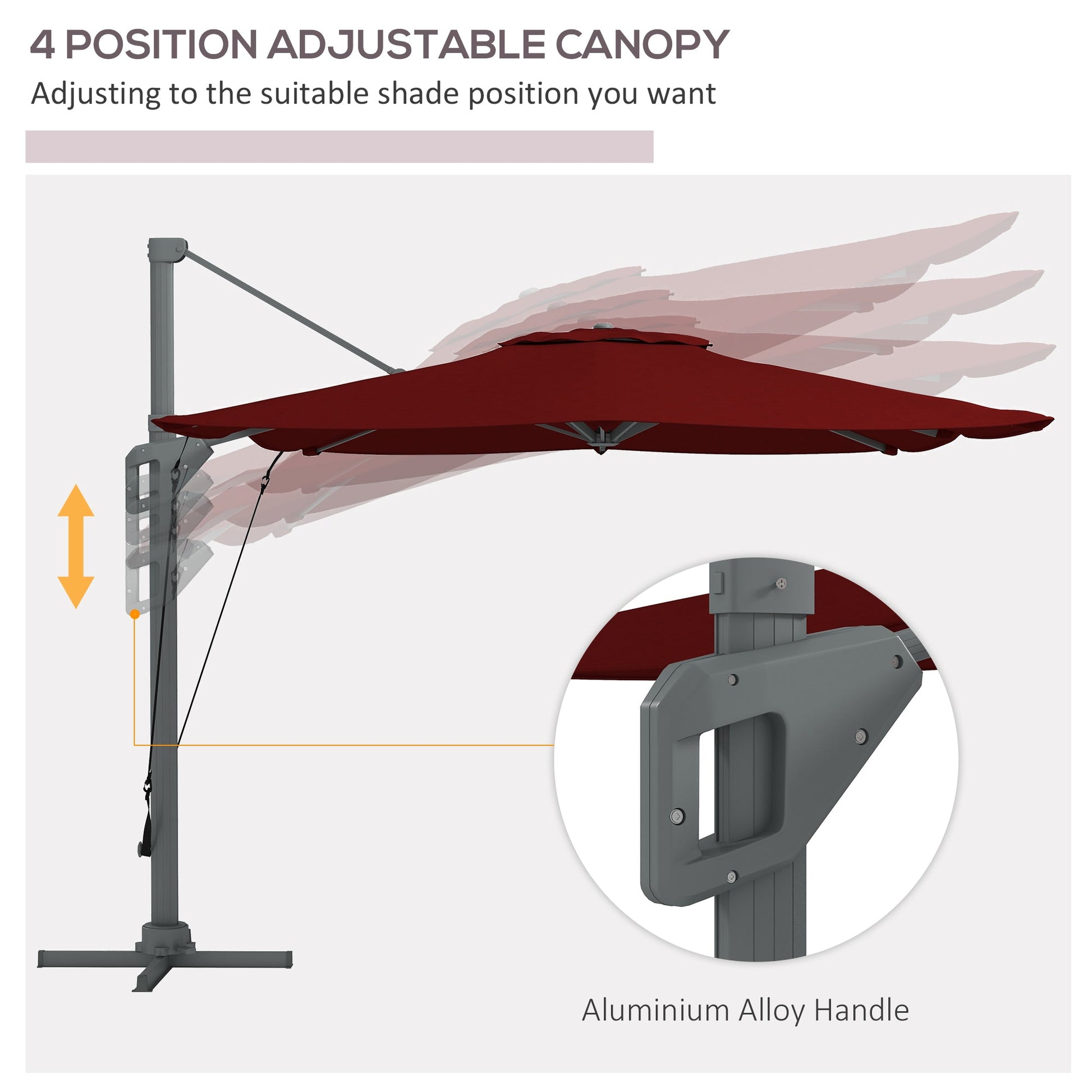 13 FT Cantilever Umbrella, Aluminum Hanging Offset Umbrella with 360°Rotation, Crank, Tilt, Cross Base, Red Cantilever Umbrellas   at Gallery Canada