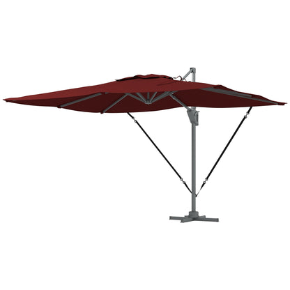 13 FT Cantilever Umbrella, Aluminum Hanging Offset Umbrella with 360°Rotation, Crank, Tilt, Cross Base, Red Cantilever Umbrellas Wine Red  at Gallery Canada