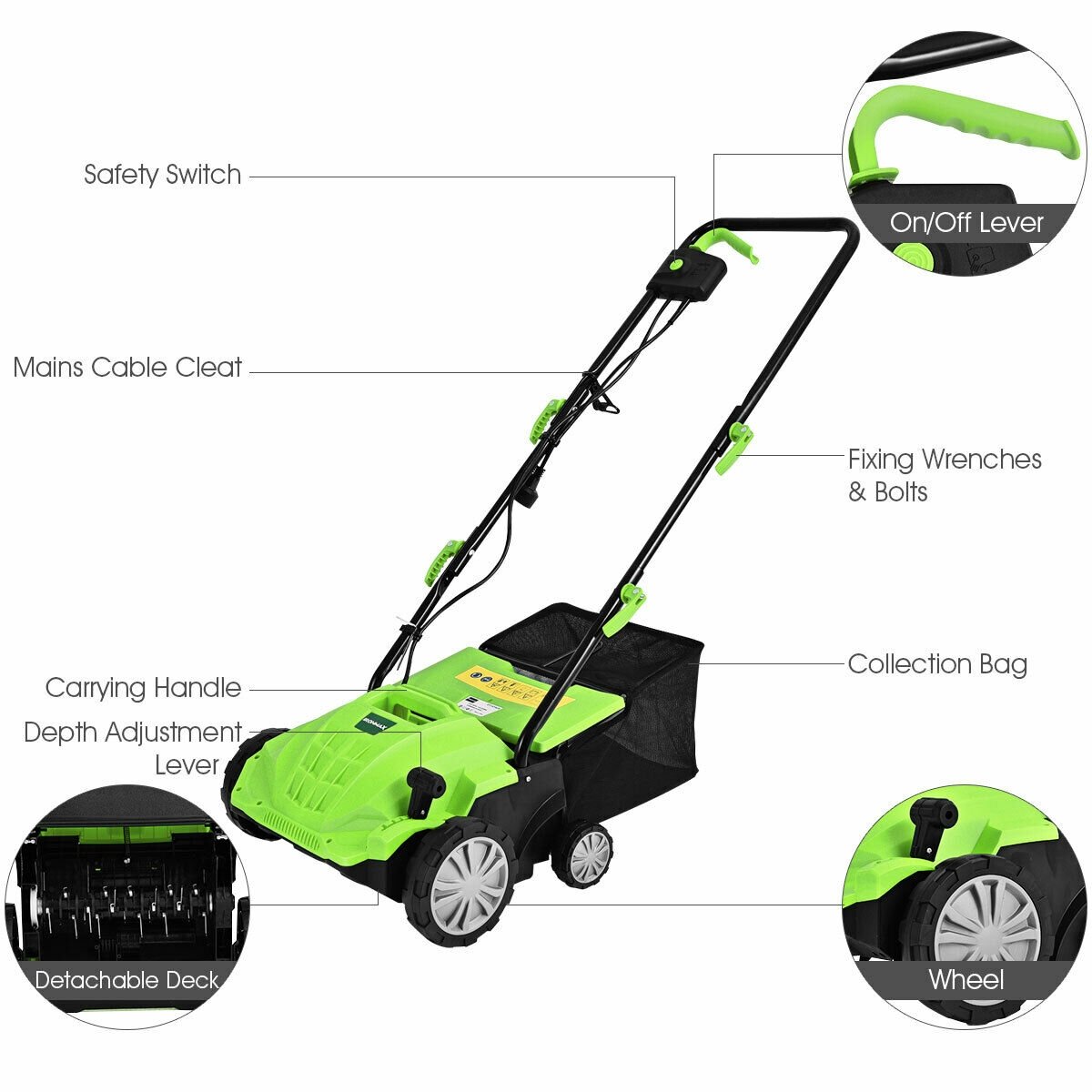 13 Inch 12 Amp Electric Scarifier with Collection Bag and Removable Blades, Green Lawn Care Tools   at Gallery Canada