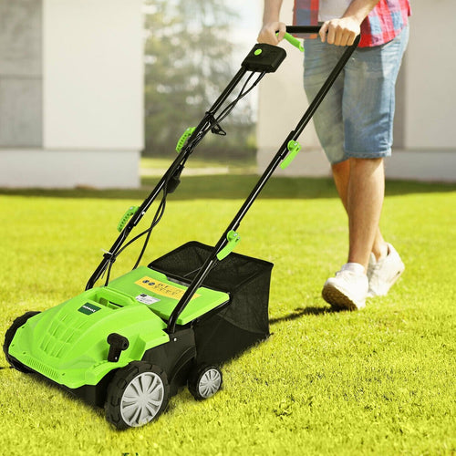 13 Inch 12 Amp Electric Scarifier with Collection Bag and Removable Blades, Green