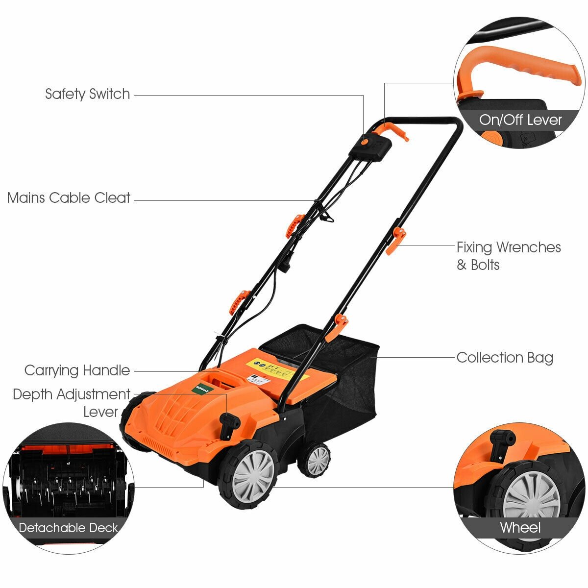 13 Inch 12 Amp Electric Scarifier with Collection Bag and Removable Blades, Orange Lawn Care Tools   at Gallery Canada