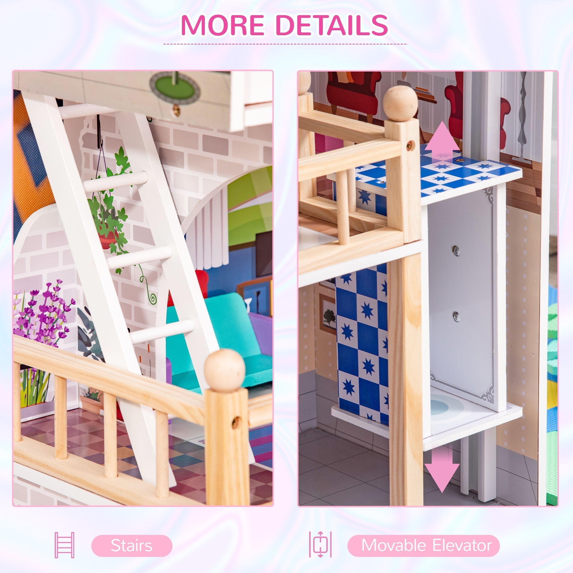 3-Story Dreamhouse Villa with Elevator & Furniture for Kids 3-6 Years Old, Pink Play Houses   at Gallery Canada