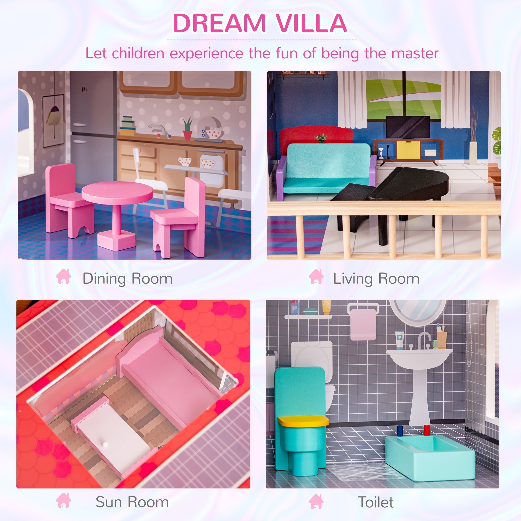 3-Story Dreamhouse Villa with Elevator & Furniture for Kids 3-6 Years Old, Pink Play Houses   at Gallery Canada