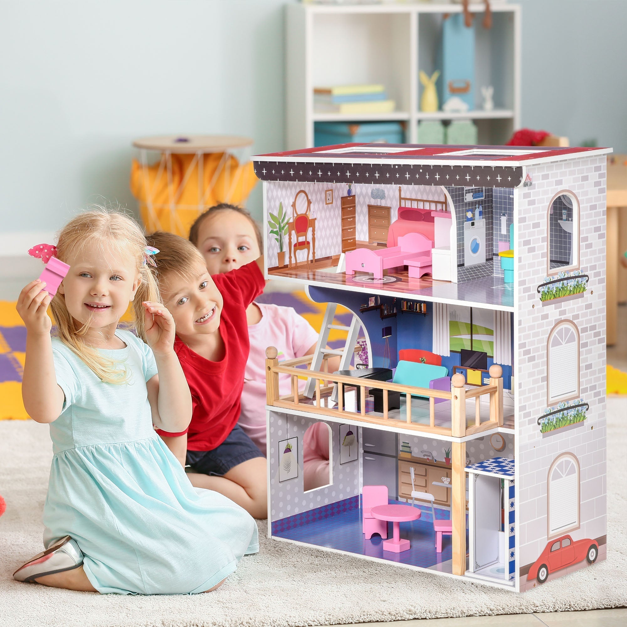 3-Story Dreamhouse Villa with Elevator & Furniture for Kids 3-6 Years Old, Pink Play Houses   at Gallery Canada