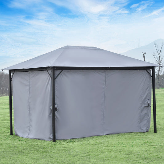 13' x 10' Gazebo Canopy Party Tent Shelter with Steel Frame, Curtains, Netting Sidewalls, Light Grey - Gallery Canada