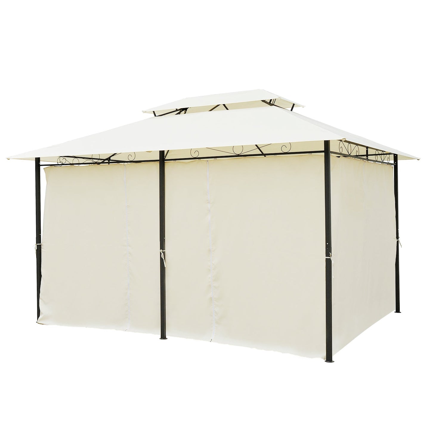 13' x 10' Soft-top Gazebo Patio Steel Canopy Portable Party Event with Double Canopy Roof, Curtains, Cream White Gazebos   at Gallery Canada