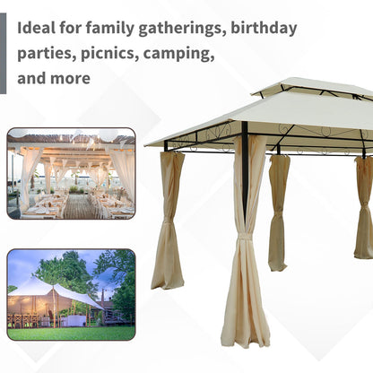 13' x 10' Soft-top Gazebo Patio Steel Canopy Portable Party Event with Double Canopy Roof, Curtains, Cream White Gazebos   at Gallery Canada