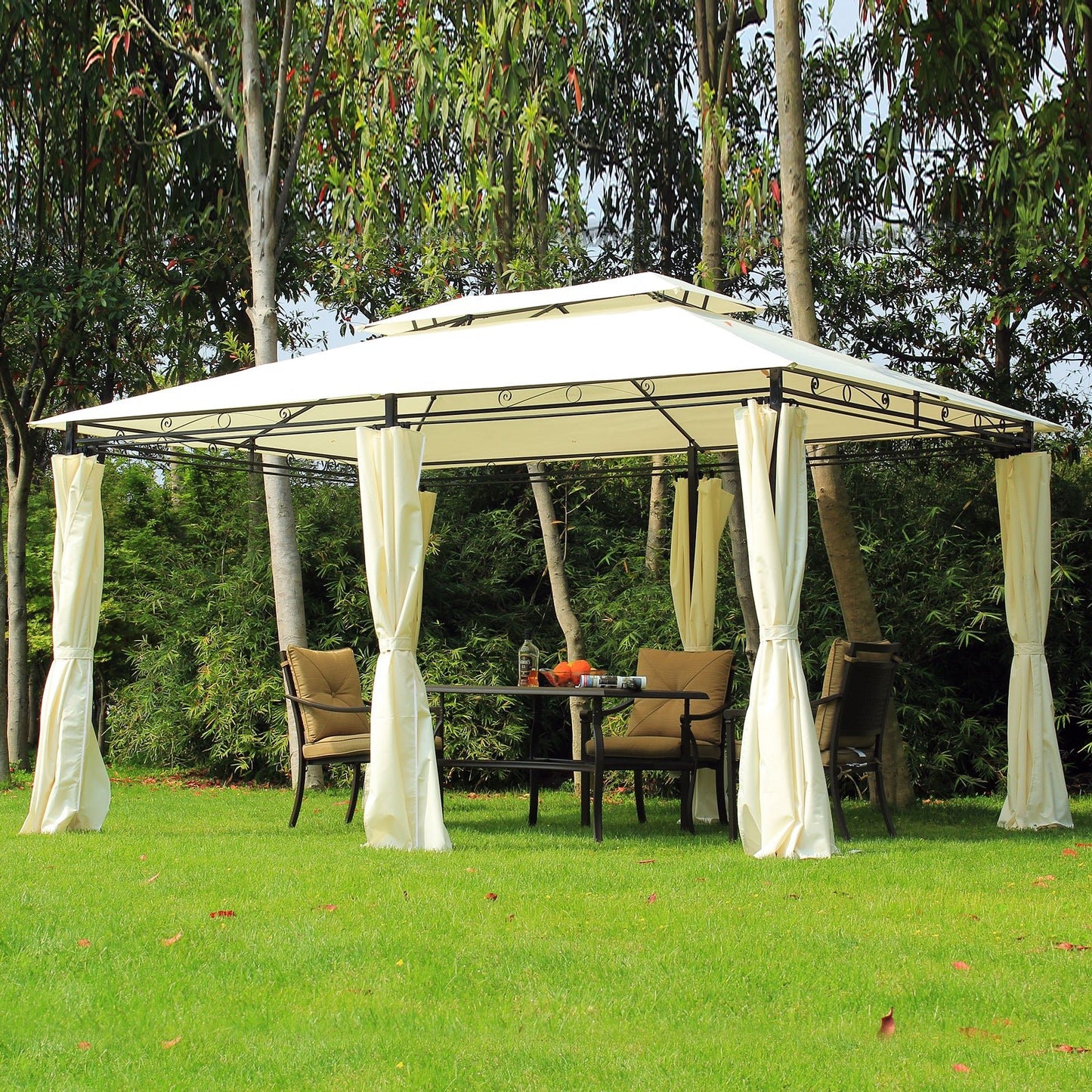 13' x 10' Soft-top Gazebo Patio Steel Canopy Portable Party Event with Double Canopy Roof, Curtains, Cream White Gazebos   at Gallery Canada