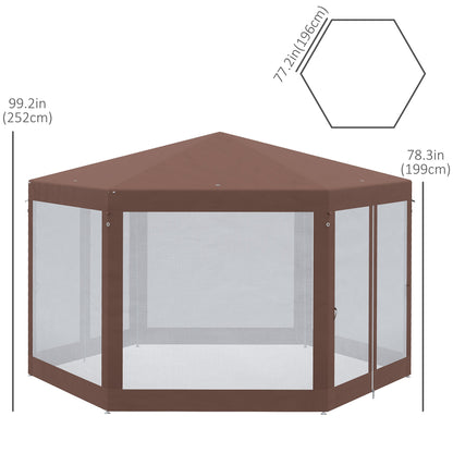 13' x 11' Hexagonal Party Tent, Canopy Tent with Nettings, Zipped Doors for Garden, Patio, Outdoor, Brown - Gallery Canada