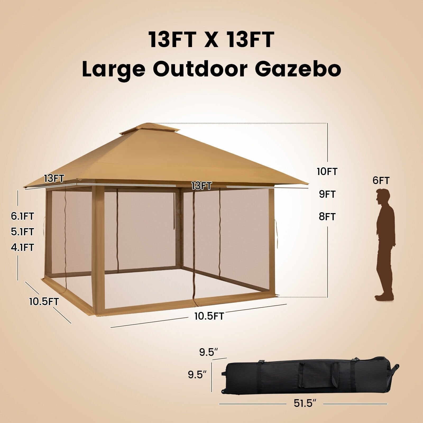 13 x 13 Feet Pop-up Instant Canopy Tent with Mesh Sidewall, Coffee Canopies   at Gallery Canada