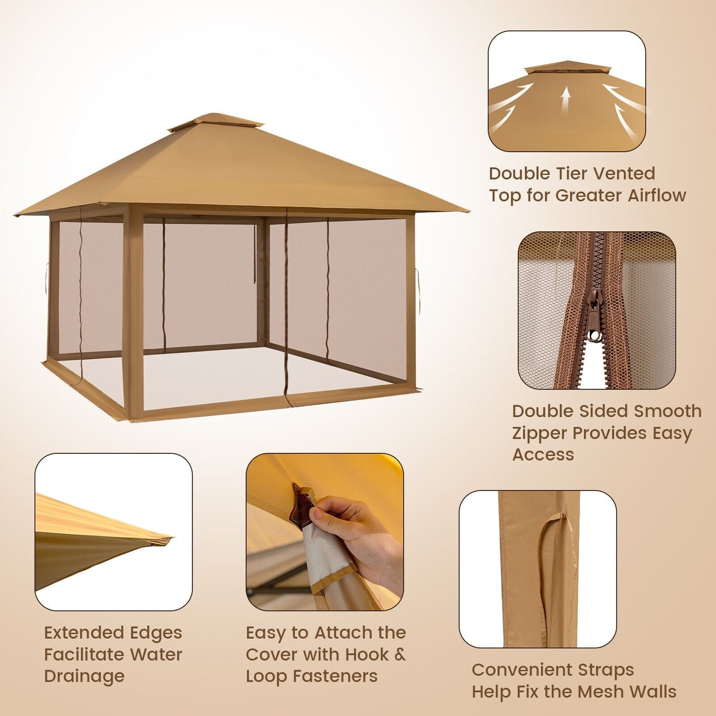 13 x 13 Feet Pop-up Instant Canopy Tent with Mesh Sidewall, Coffee Canopies   at Gallery Canada