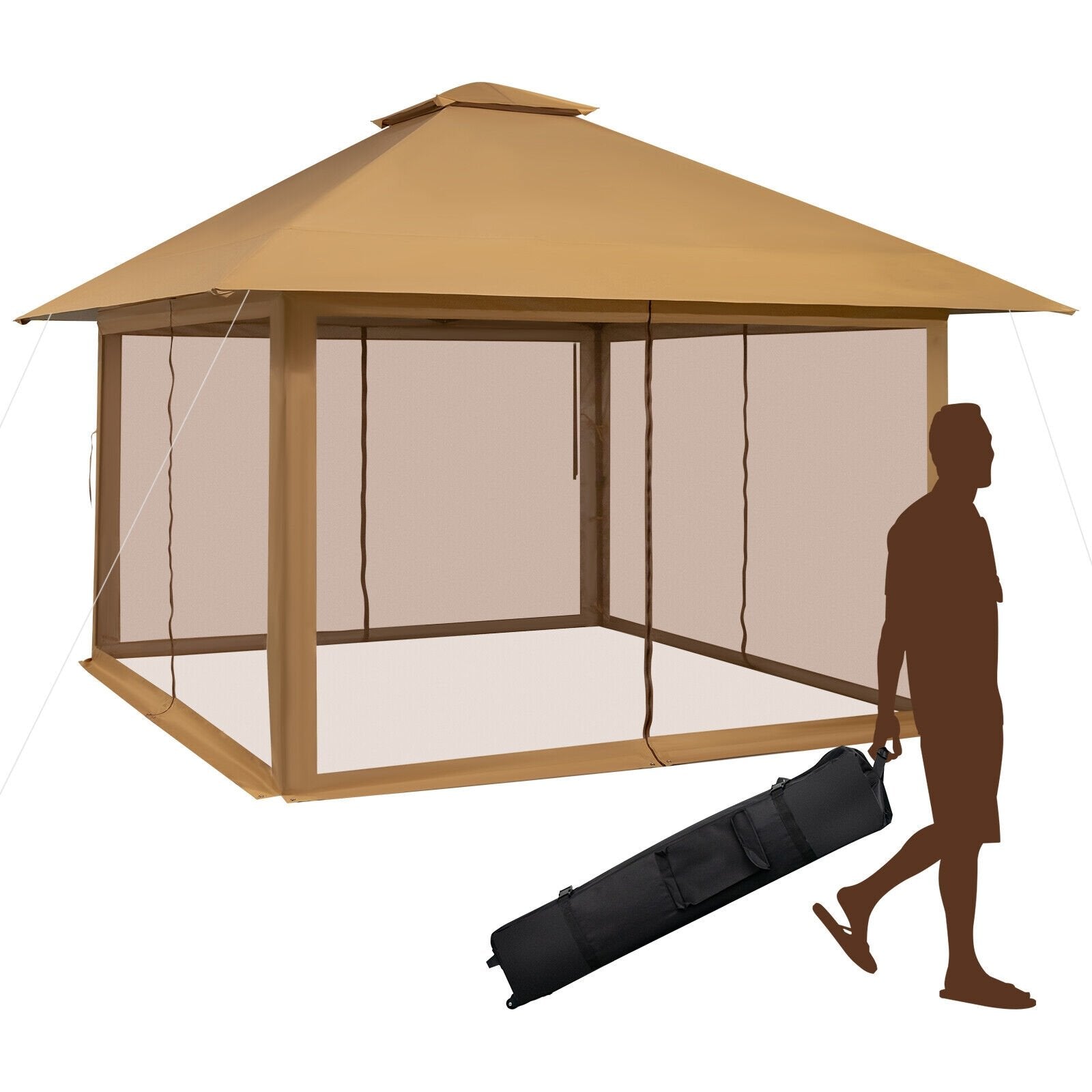 13 x 13 Feet Pop-up Instant Canopy Tent with Mesh Sidewall, Coffee Canopies   at Gallery Canada