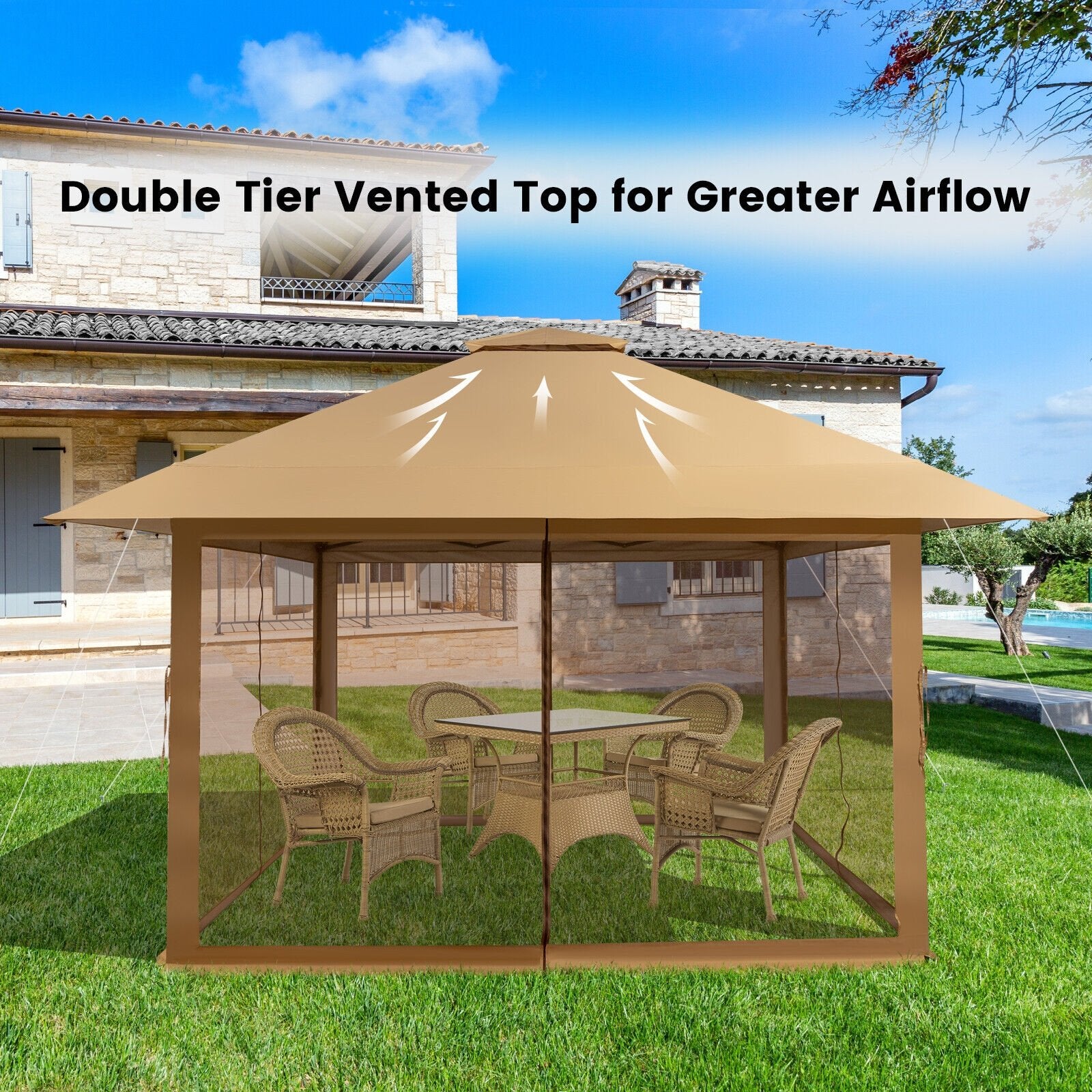 13 x 13 Feet Pop-up Instant Canopy Tent with Mesh Sidewall, Coffee Canopies   at Gallery Canada