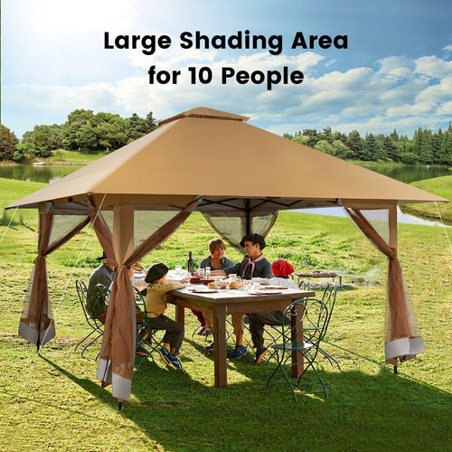 13 x 13 Feet Pop-up Instant Canopy Tent with Mesh Sidewall, Coffee