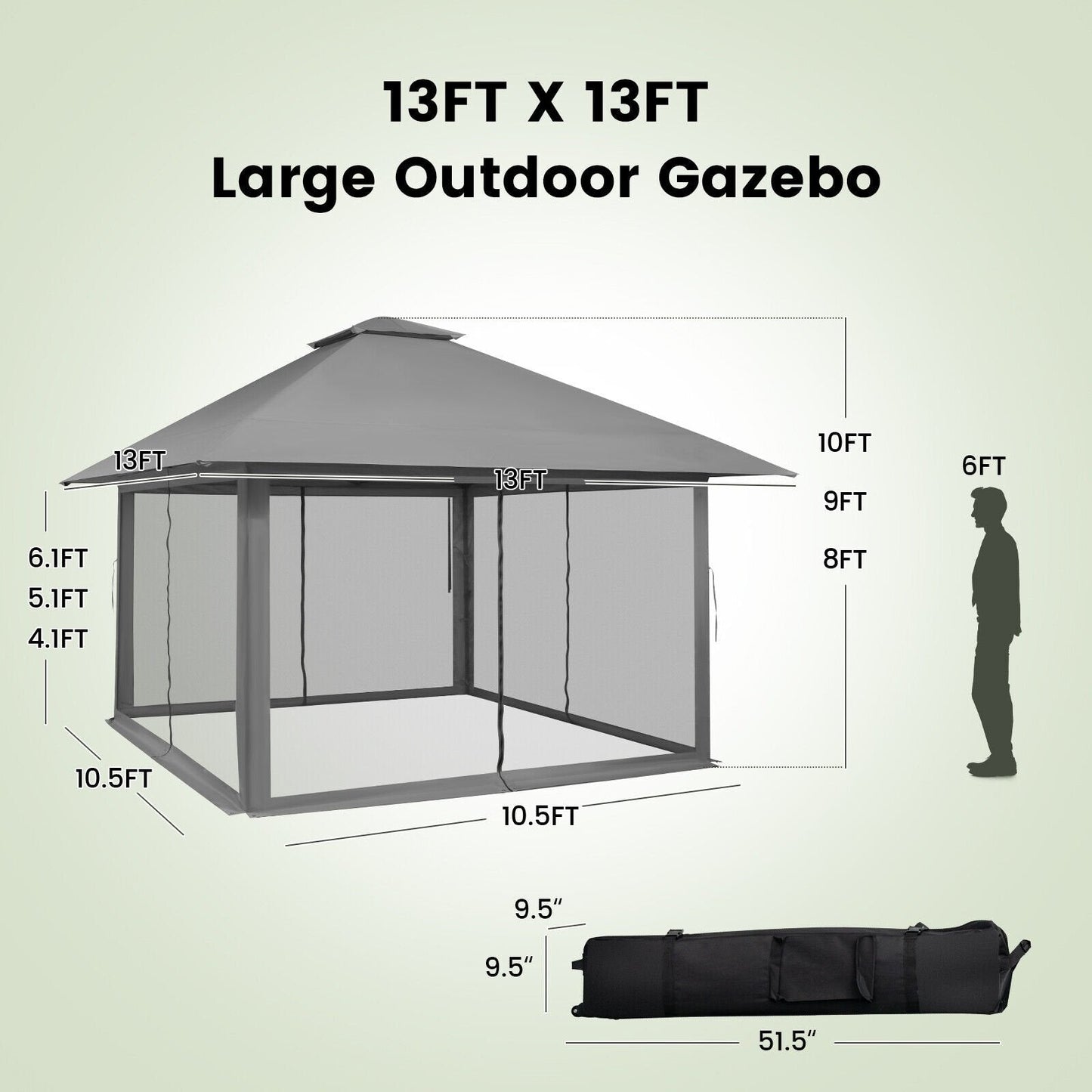 13 x 13 Feet Pop-up Instant Canopy Tent with Mesh Sidewall, Gray Canopies   at Gallery Canada