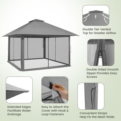 13 x 13 Feet Pop-up Instant Canopy Tent with Mesh Sidewall, Gray Canopies   at Gallery Canada