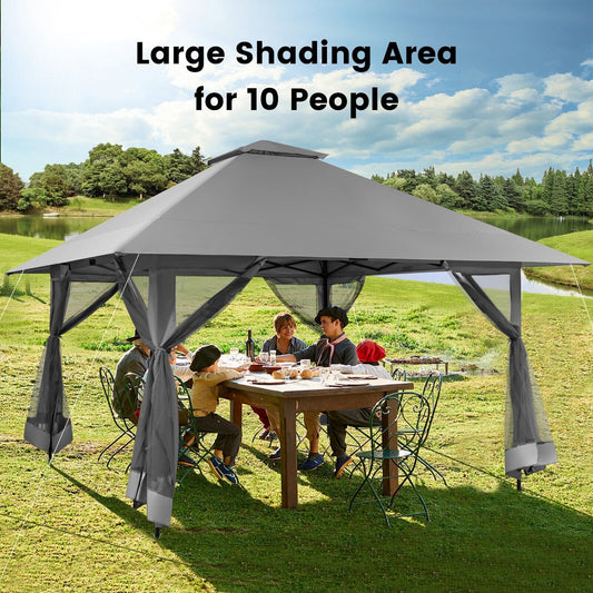 13 x 13 Feet Pop-up Instant Canopy Tent with Mesh Sidewall, Gray Canopies   at Gallery Canada