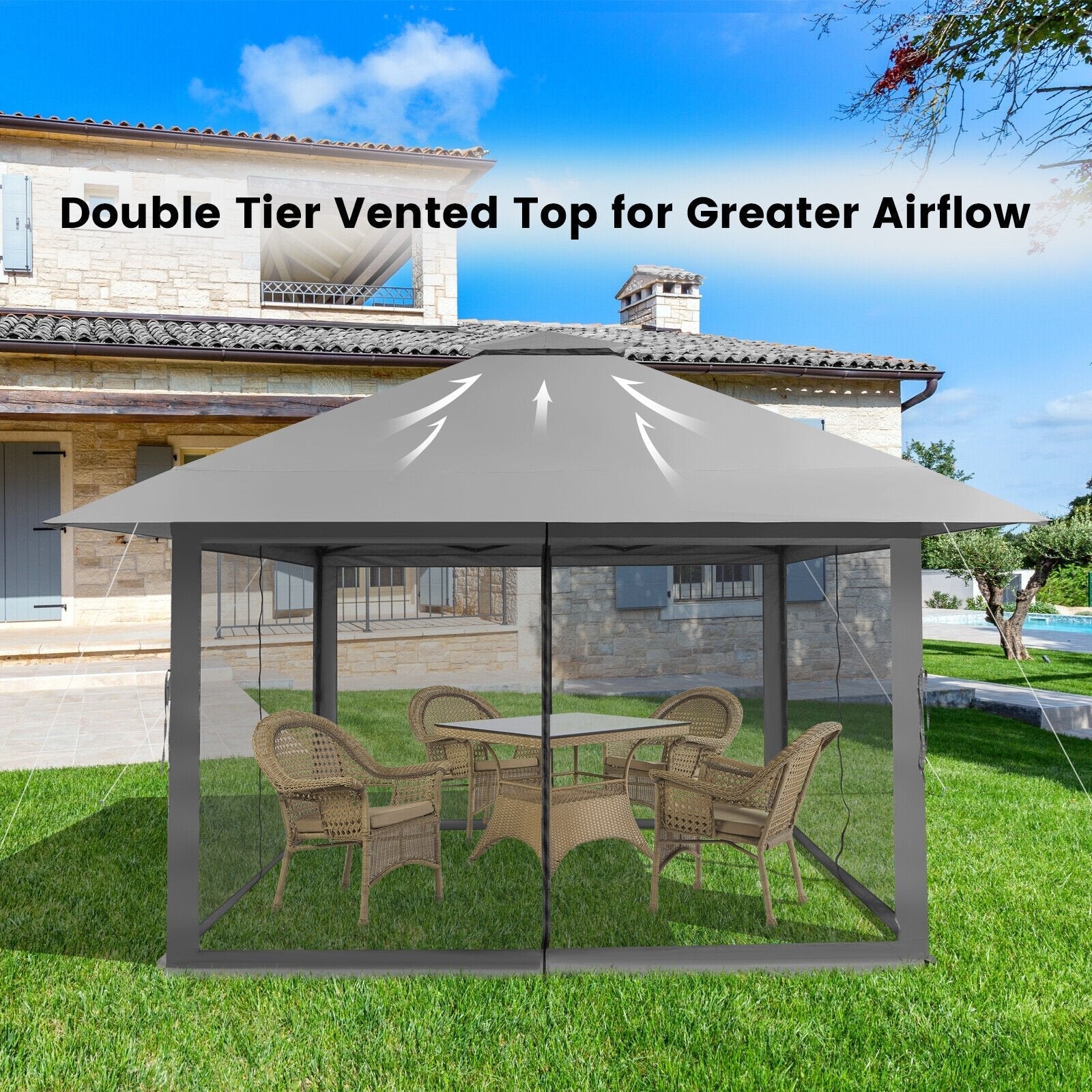 13 x 13 Feet Pop-up Instant Canopy Tent with Mesh Sidewall, Gray Canopies   at Gallery Canada