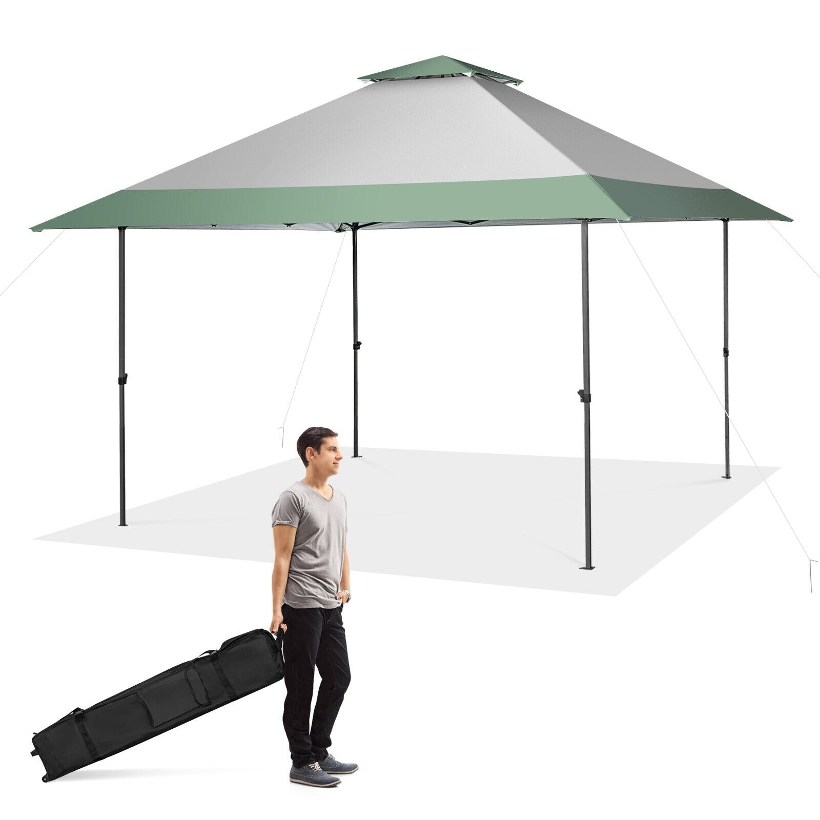 13 x 13 Feet Pop-Up Patio Canopy Tent with Shelter and Wheeled Bag, Gray Canopies   at Gallery Canada