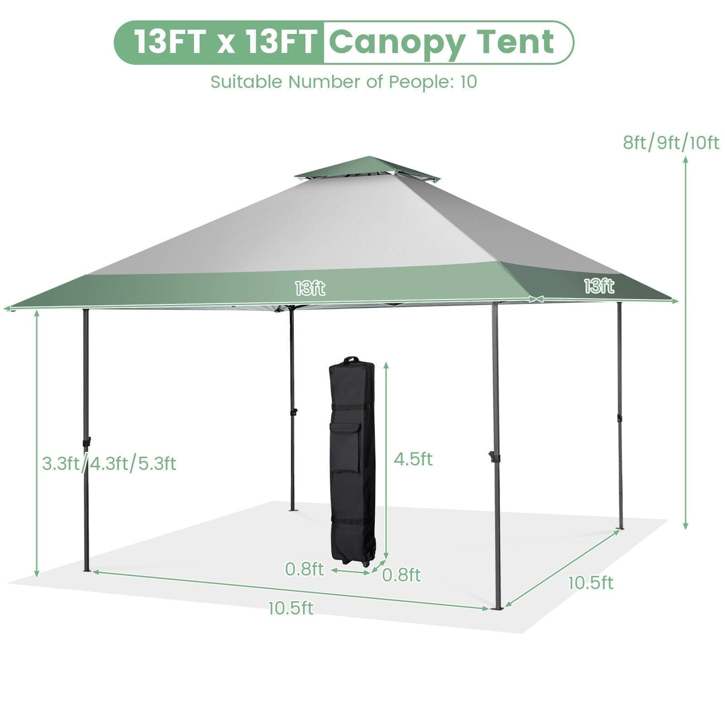 13 x 13 Feet Pop-Up Patio Canopy Tent with Shelter and Wheeled Bag, Gray Canopies   at Gallery Canada