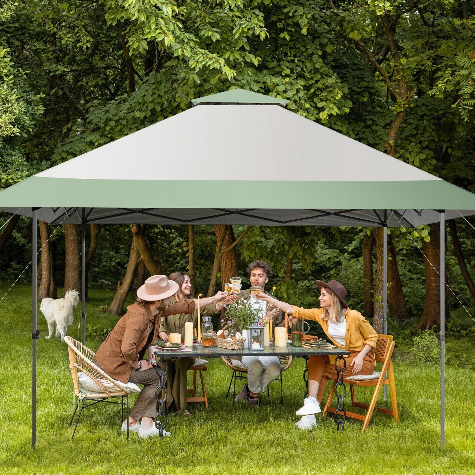 13 x 13 Feet Pop-Up Patio Canopy Tent with Shelter and Wheeled Bag, Gray Canopies   at Gallery Canada