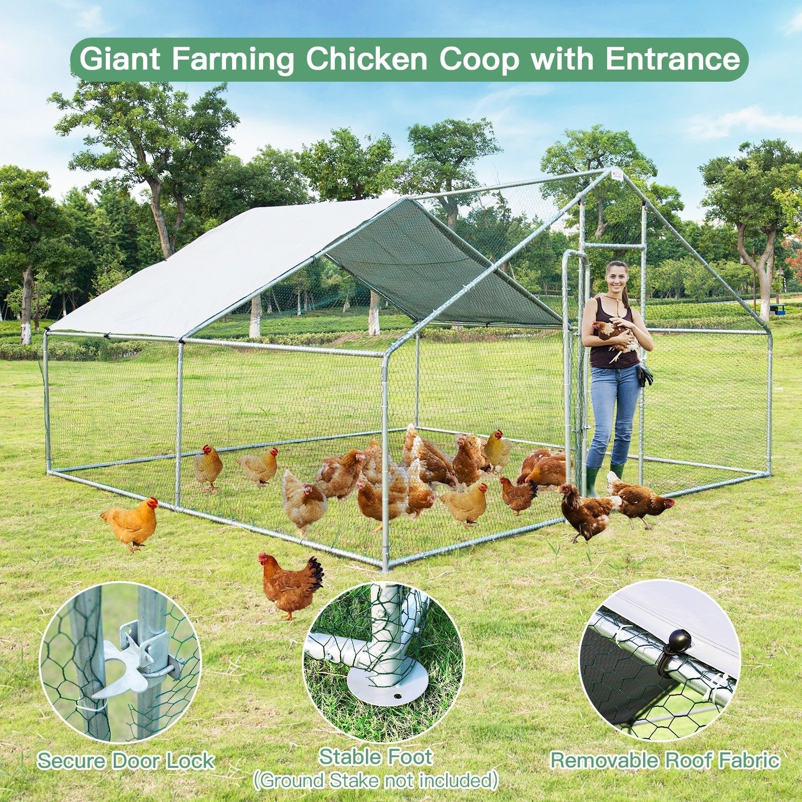 13 x 13 Feet Walk-in Chicken Coop with Waterproof Cover for Outdoor Backyard Farm, White Chicken Coops   at Gallery Canada