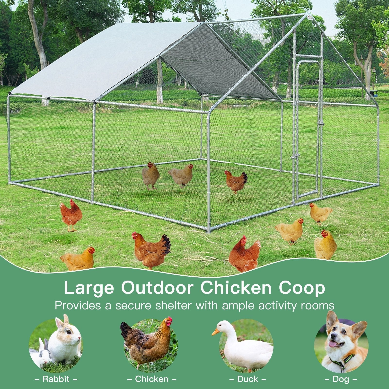 13 x 13 Feet Walk-in Chicken Coop with Waterproof Cover for Outdoor Backyard Farm, White Chicken Coops   at Gallery Canada