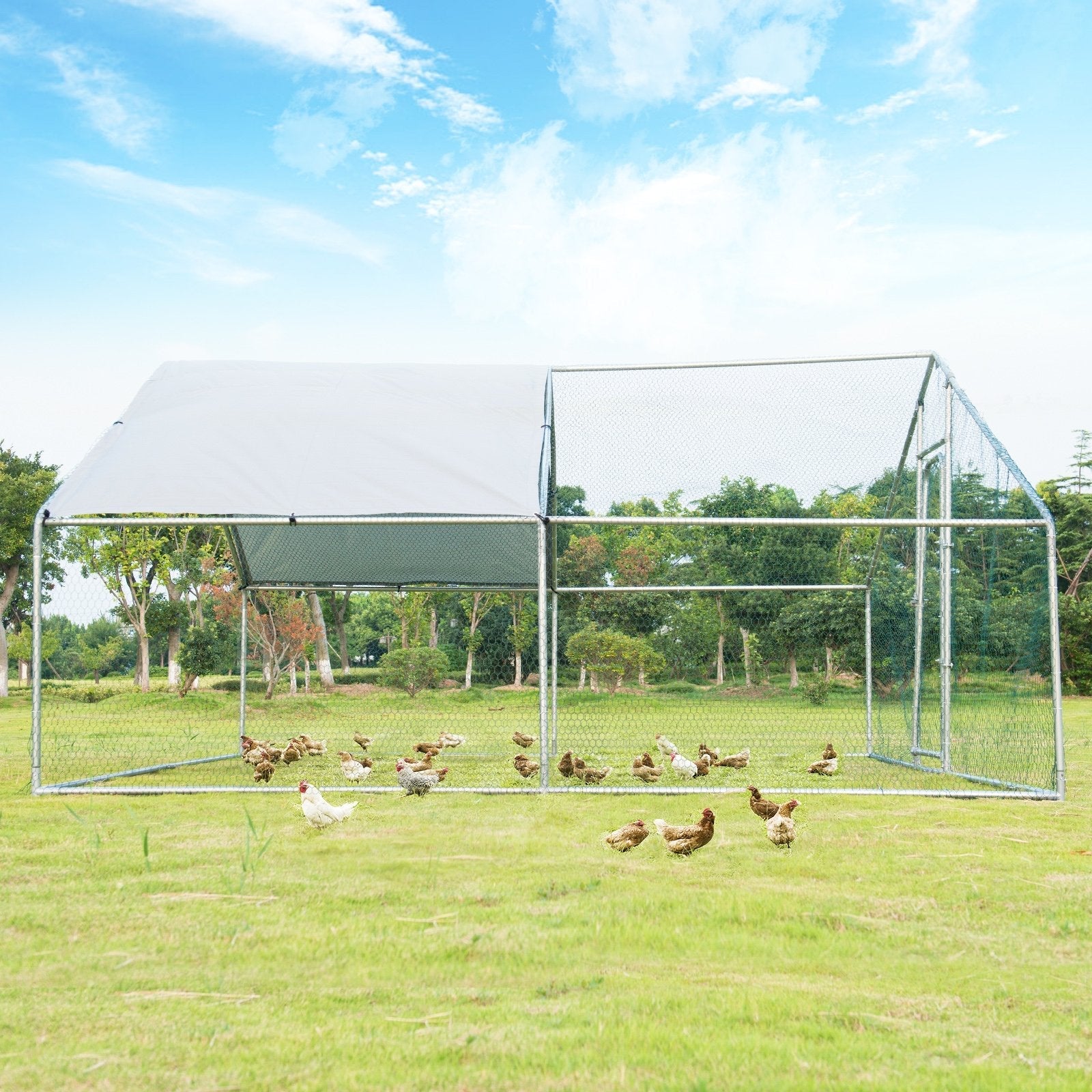 13 x 13 Feet Walk-in Chicken Coop with Waterproof Cover for Outdoor Backyard Farm, White Chicken Coops   at Gallery Canada