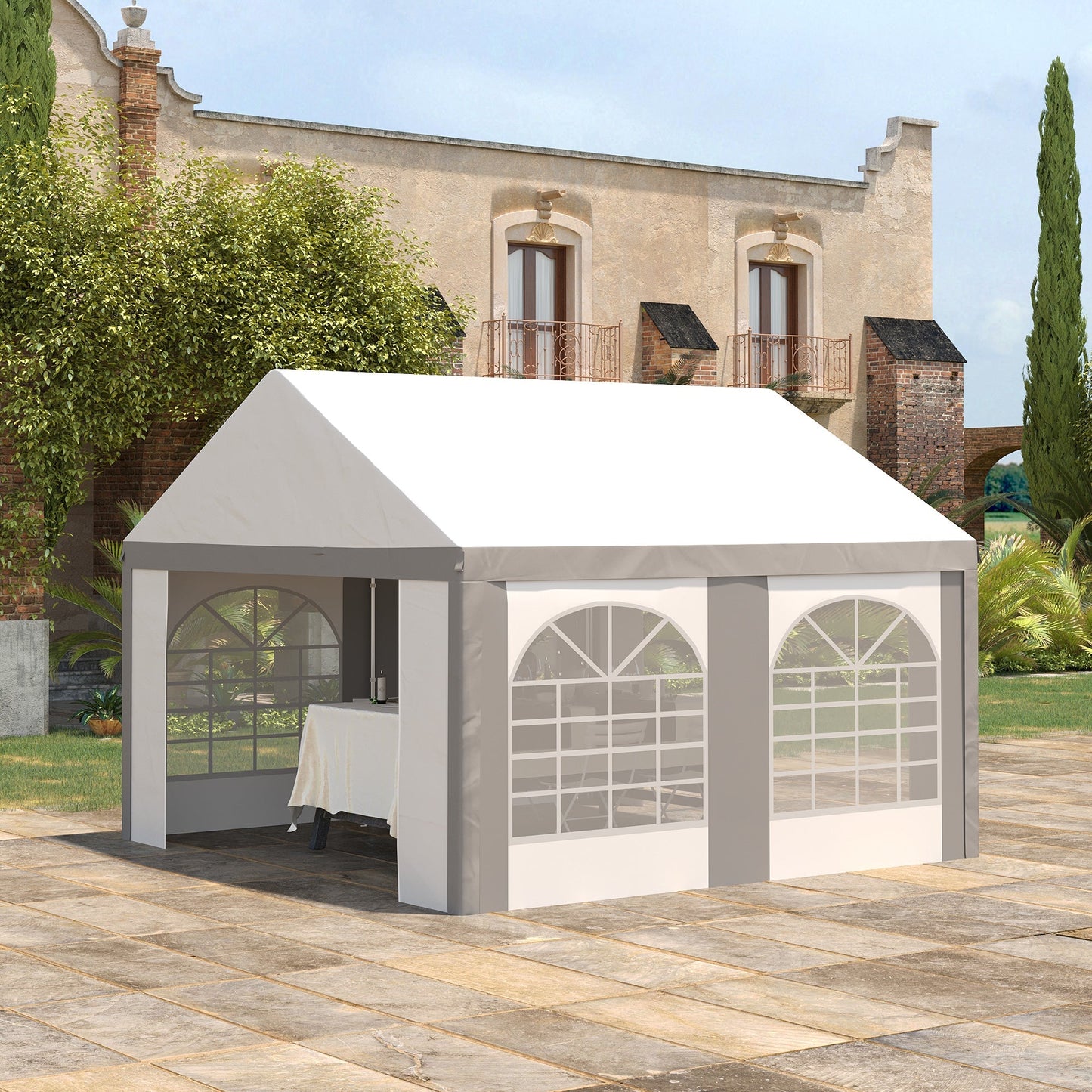 13' x 13' Outdoor Tents for Parties, Event Tent with Sides, 4 Windows and 2 Doors, Grey Canopy Tents   at Gallery Canada