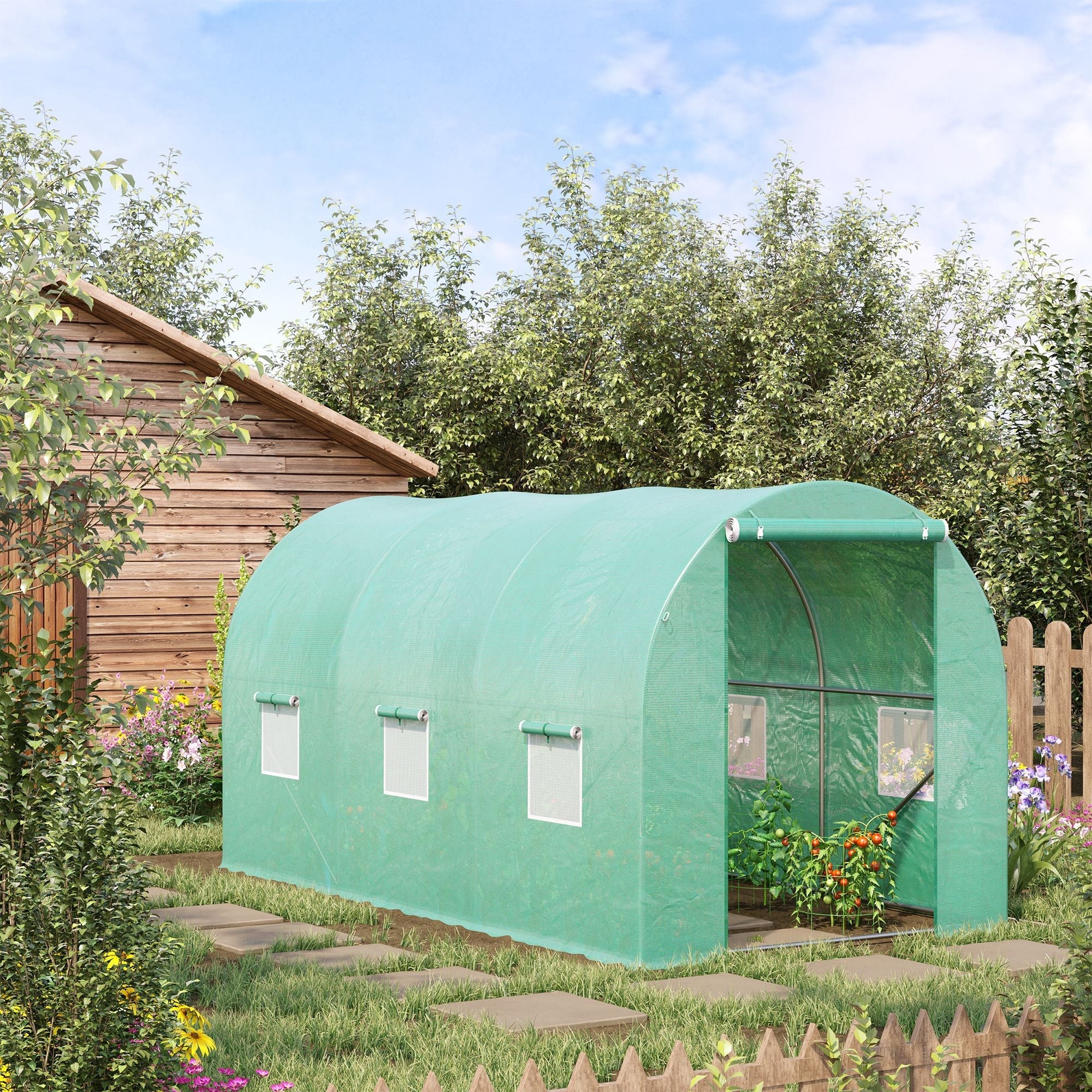 13' x 6' x 6' Outdoor Walk-in Tunnel Greenhouse Portable Plant Gardening Warm House with PE Cover Green Walk In Greenhouses   at Gallery Canada