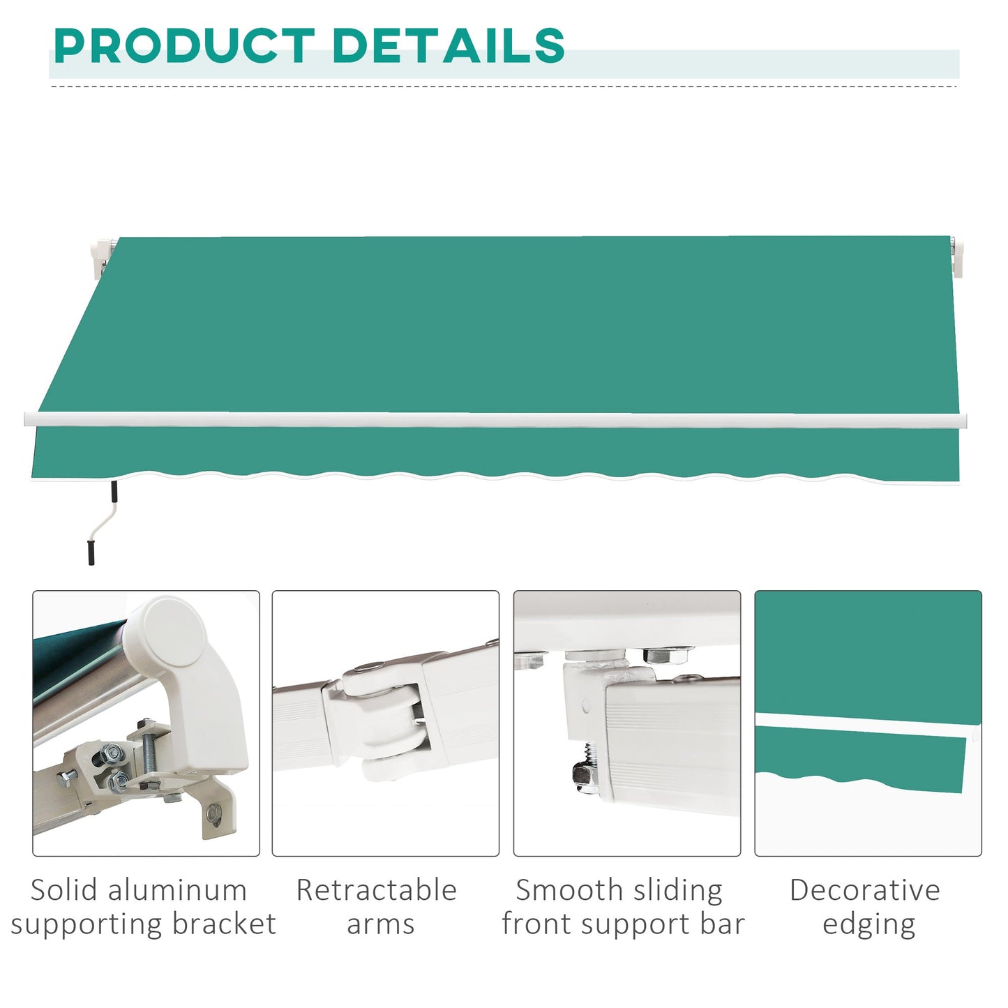 13' x 8' Manual Retractable Patio Awning Sun Shade Outdoor Deck Window Door Canopy Shelter Aluminum Frame Dark Green Window Awnings   at Gallery Canada