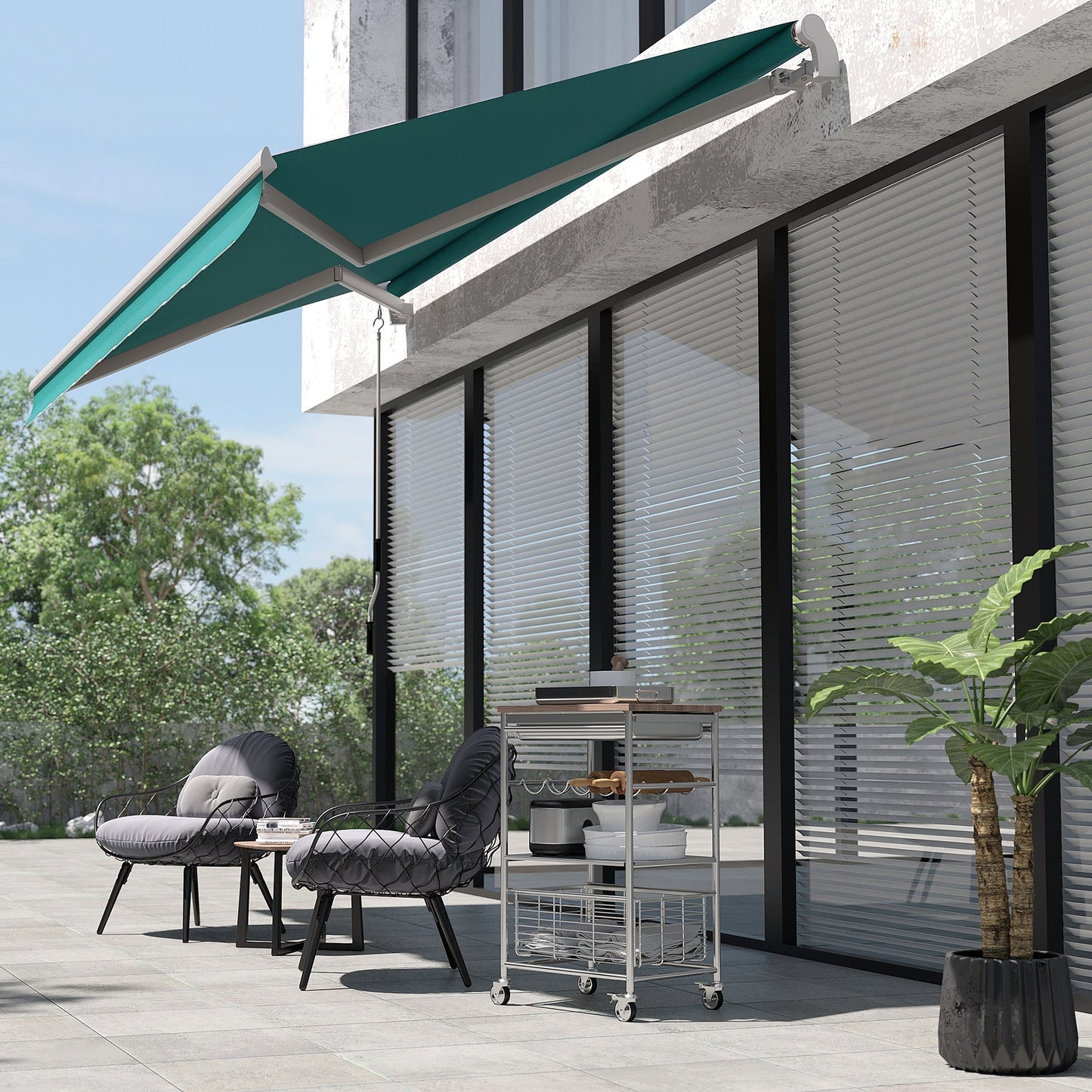 13' x 8' Manual Retractable Patio Awning Sun Shade Outdoor Deck Window Door Canopy Shelter Aluminum Frame Dark Green Window Awnings   at Gallery Canada