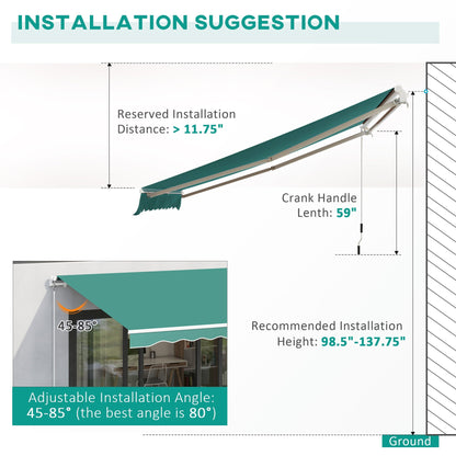 13' x 8' Manual Retractable Patio Awning Sun Shade Outdoor Deck Window Door Canopy Shelter Aluminum Frame Dark Green Window Awnings   at Gallery Canada