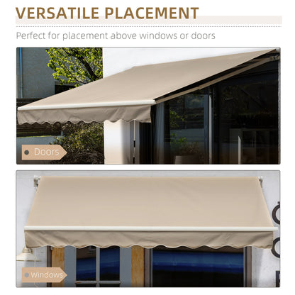 13' x 8' Manual Retractable Patio Awning Sun Shade Outdoor Deck Window Door Canopy Shelter Aluminum Frame Khaki Window Awnings   at Gallery Canada