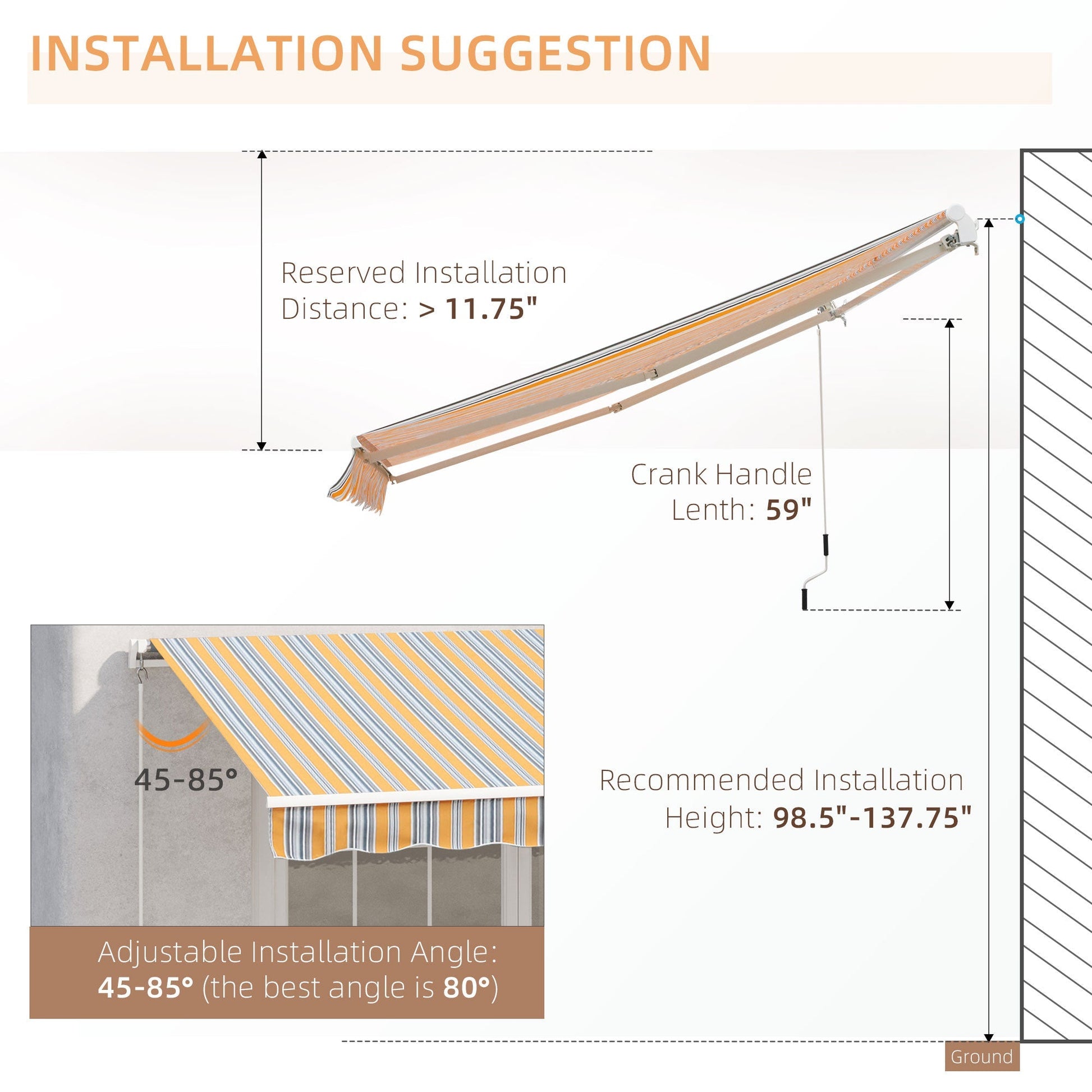 13' x 8' Manual Retractable Patio Awning Sun Shade Outdoor Deck Window Door Canopy Shelter Aluminum Frame Mix Colour Deck Awnings   at Gallery Canada