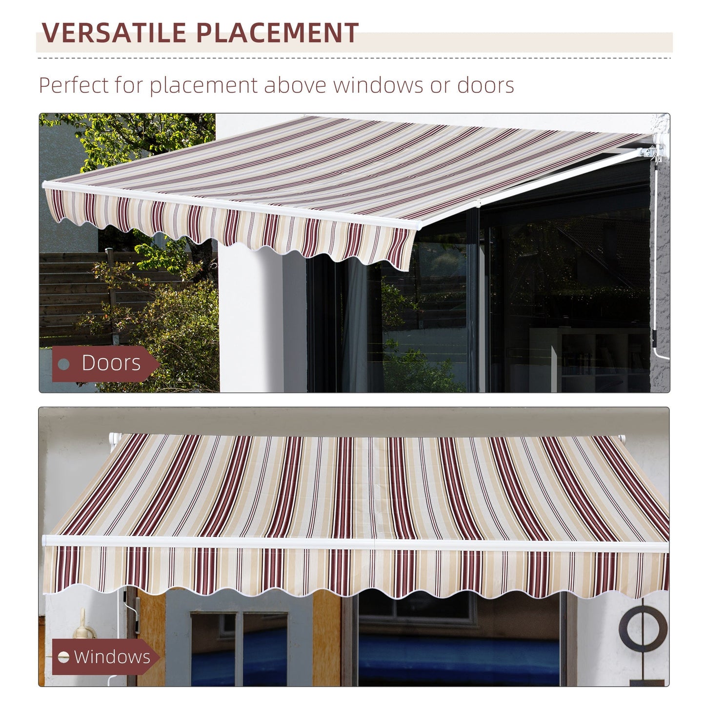 13' x 8' Manual Retractable Patio Awning Sun Shade Outdoor Deck Window Door Canopy Shelter Aluminum Frame Red Stripe Deck Awnings   at Gallery Canada