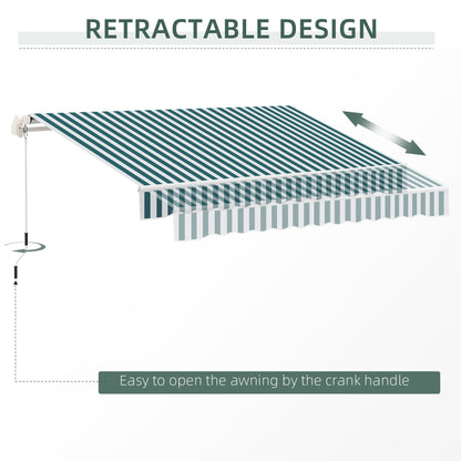 13' x 8' Retractable Awning Manual Patio Awning Sun Shade for Outdoor Window Door with Aluminum Frame Green and White Window Awnings   at Gallery Canada