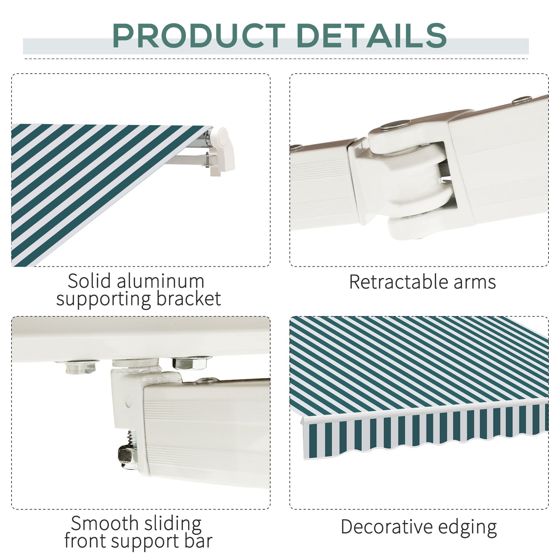 13' x 8' Retractable Awning Manual Patio Awning Sun Shade for Outdoor Window Door with Aluminum Frame Green and White Window Awnings   at Gallery Canada