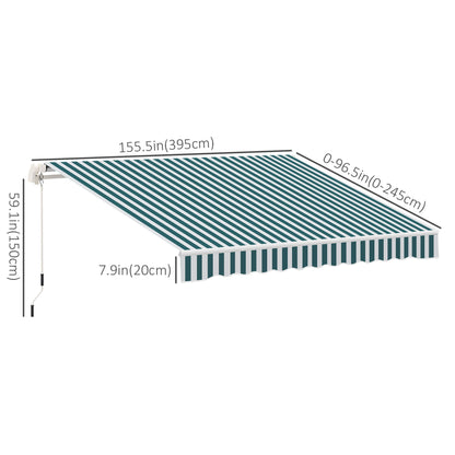13' x 8' Retractable Awning Manual Patio Awning Sun Shade for Outdoor Window Door with Aluminum Frame Green and White Window Awnings   at Gallery Canada