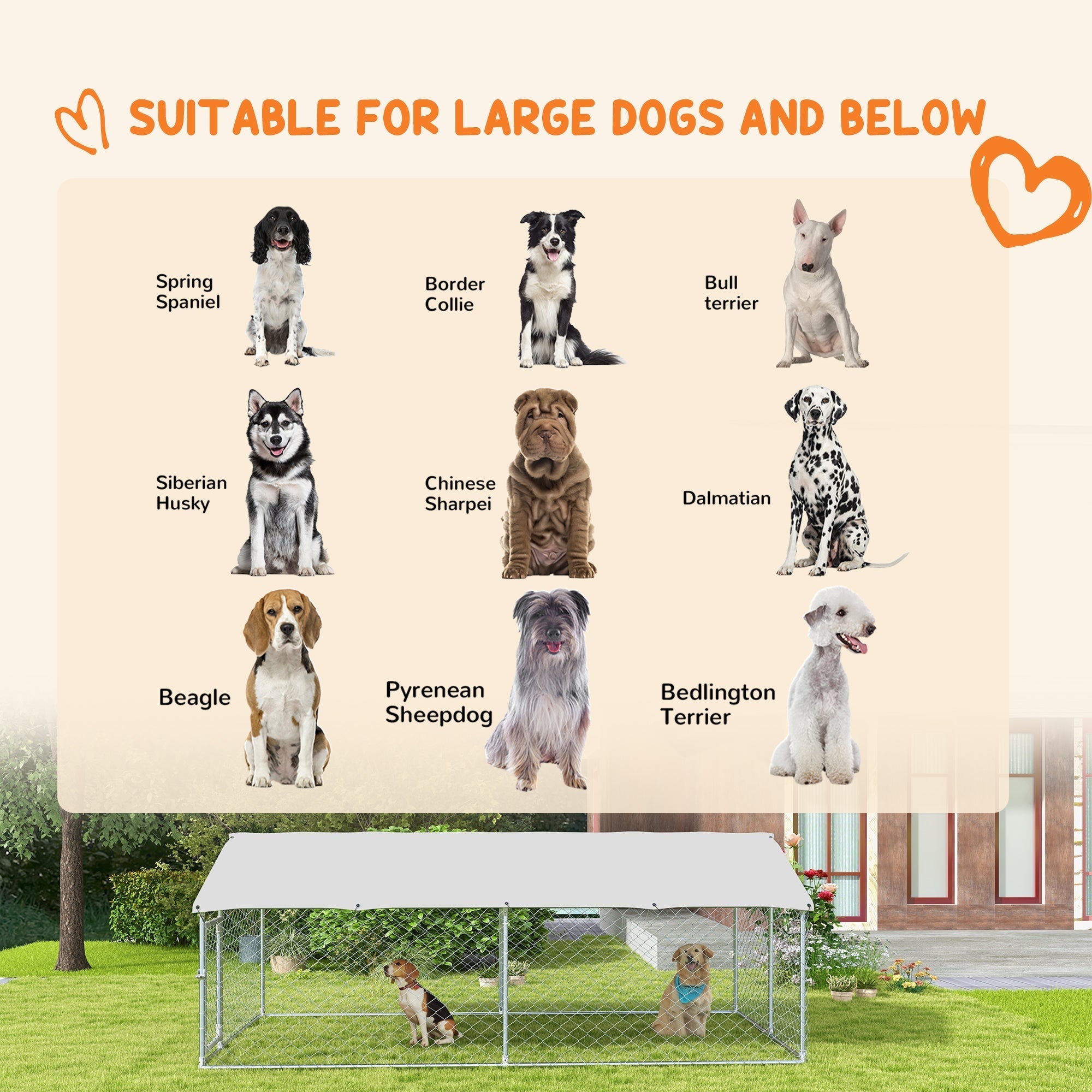 13.1' x 7.5' x 4.9' Outdoor Dog Kennel Dog Run with Waterproof, UV Resistant Cover for Medium Large Sized Dogs, Silver Houses, Kennels & Pens   at Gallery Canada