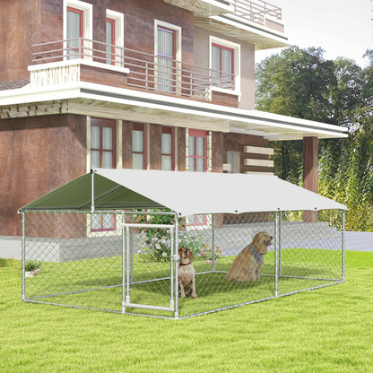 13.1' x 7.5' x 4.9' Outdoor Dog Kennel Dog Run with Waterproof, UV Resistant Cover for Medium Large Sized Dogs, Silver Houses, Kennels & Pens   at Gallery Canada