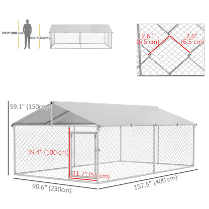 13.1' x 7.5' x 4.9' Outdoor Dog Kennel Dog Run with Waterproof, UV Resistant Cover for Medium Large Sized Dogs, Silver Houses, Kennels & Pens   at Gallery Canada