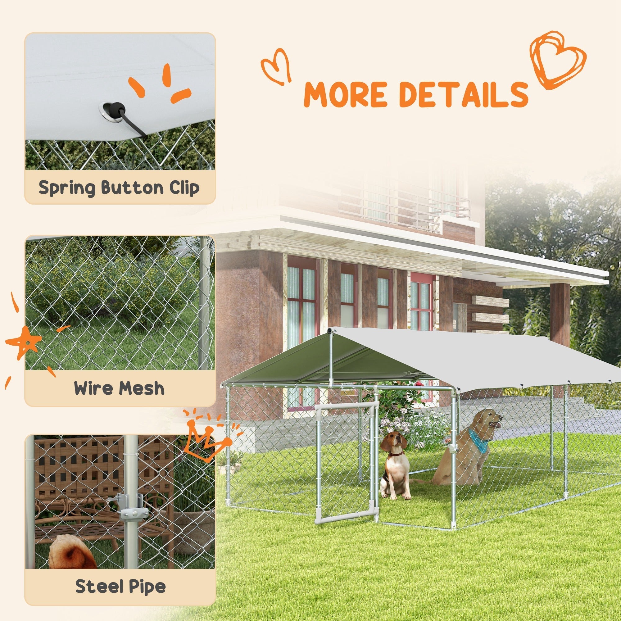 13.1' x 7.5' x 4.9' Outdoor Dog Kennel Dog Run with Waterproof, UV Resistant Cover for Medium Large Sized Dogs, Silver Houses, Kennels & Pens   at Gallery Canada