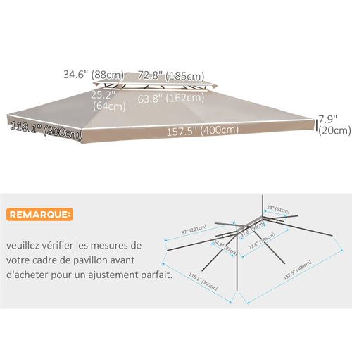 13.1' x 9.8' Gazebo Cover, Gazebo Replacement Canopy with 2 Tier Top for Garden, Patio, Outdoor, Beige