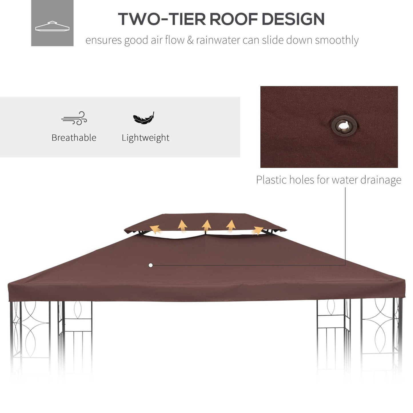 13.1' x 9.8' Gazebo Replacement Canopy, 2 Tier Top Roof Garden Pavilion UV Cover, Brown (TOP ONLY) Gazebo Canopy Replacement   at Gallery Canada